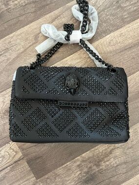 Black Studded Shoulder Bag with Chain Strap and eagle head detail